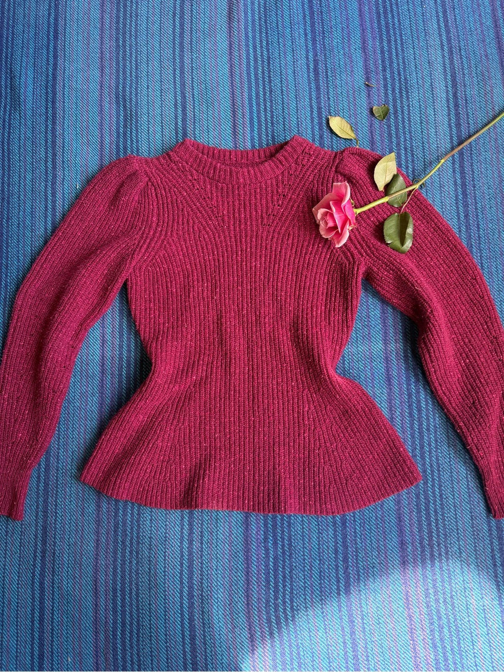 Rebecca Taylor Wool Ribbed Peplum Sweater - Berry
